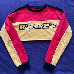 CREEPS Boutique Yellow and Red Cropped Racer Long Sleeve Top